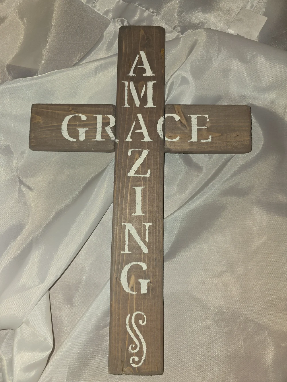 Amazing Grace Wooden Cross Wall Decor - Brown with White Lettering